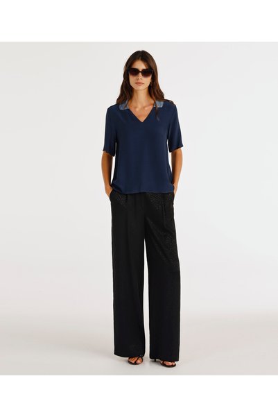 Yargıcı Knitwear Collared Short Sleeve Blouse