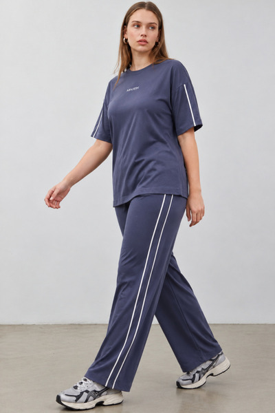 Mivoon Oşho Modal Fabric Short Sleeve Double Piping Detailed Bottom and Top S...