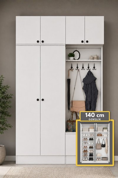 Rani Mobilya Rani EA170 Modern Portmanto 8 Kapaklı Raflı Askılı Ayakkabılık V...