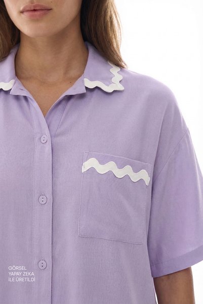 Penti Lila Ella Gömlek Dantelli Kısa Kollu Şort Pijama Takımı
