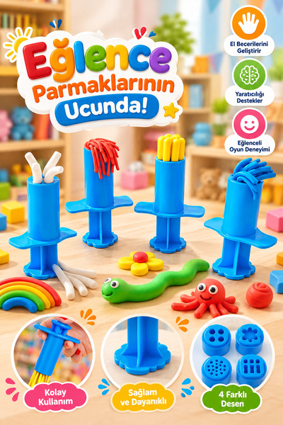 HEROES DOUGH 4'lü Oyun Hamuru Şekillendirici Enjektör Şırınga Seti Eğitici Oy...