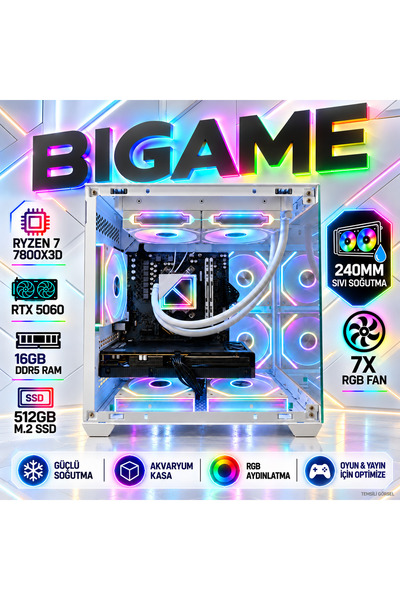 Genel Markalar Elite V1 Ryzen 7 7800x3d Rtx 5060 16GB Ram 512GB M2 SSD White ...