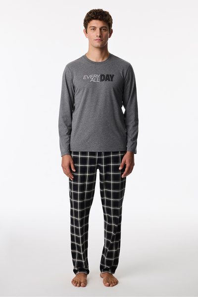 Penti Men's All Day Plaid Pants Long Sleeve Pajama Set