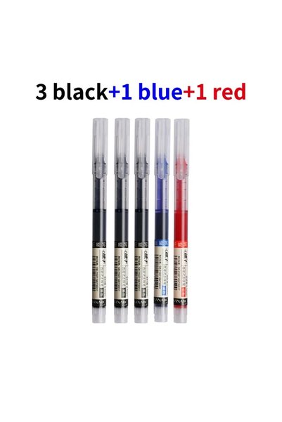 Choice 3 black 1blue 1red 3-5Pcs Straight Liquid Gel Pen Quick-drying, Large-...
