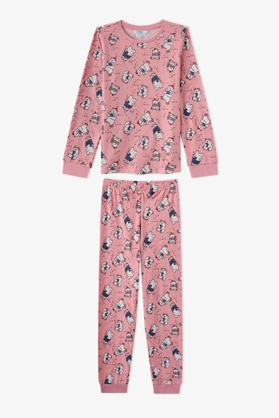 Penti Kız Çocuk Pembe Snowy Bears Uzun Kollu Pijama Takımı