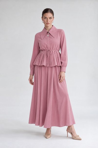 Levidor Pleated Hem Cupra Skirt Set Pink