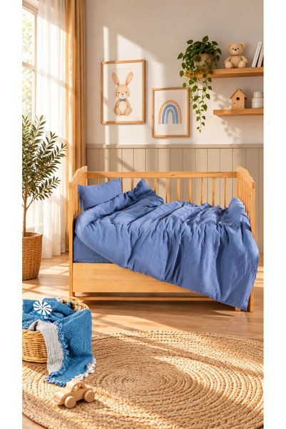 MYLASA HOME 2-Layer Muslin 100% Natural Cotton Dark Blue Baby Duvet Cover Set...