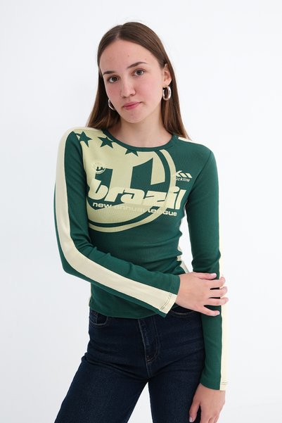 Addax Printed Long Sleeve T-Shirt B9059