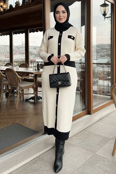N.S NEVA STYLE Кнопкована кремова трикотажна сукня 17209KR