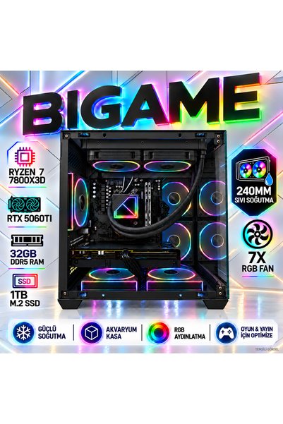 Genel Markalar Sakura V8 Ryzen 7 7800x3d Rtx 5060Ti 32GB Ram 1TB M2 SSD Akvar...