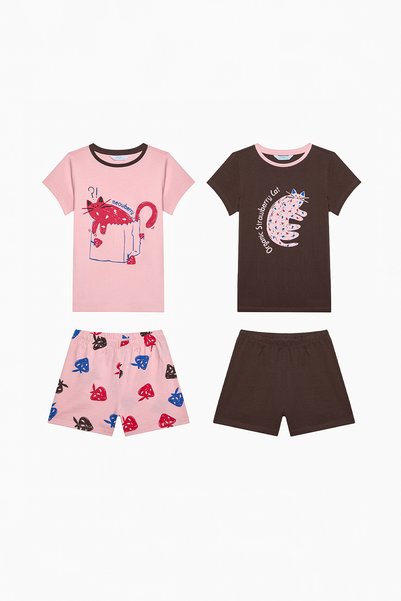 Penti Girl's Meowberry Cotton Multi-Colored 2-Piece Pajama Set