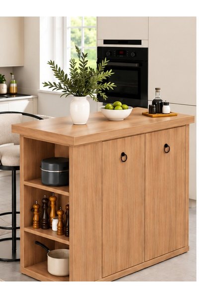 rafineritasarım Adore Çok Amaçlı Mutfak Adası 2 Kapaklı Raflı %100 mdf
