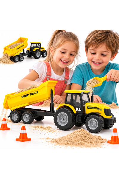 ANGMAD Tractor interactiv galben-negru cu remorcă, 43 cm, lumini și sunet, ro...