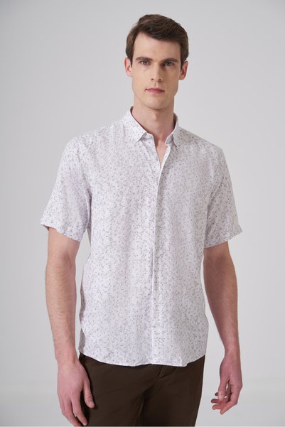 Morven Men's Brown Trend Regular Fit Buttoned Collar Short Sleeve Shirt