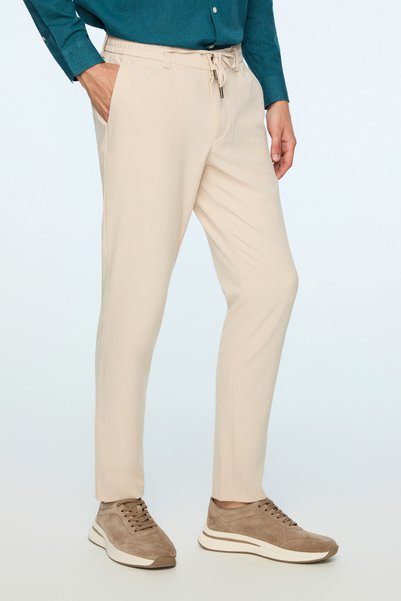 Morven Erkek Bej Poliviskon Trend Düz Slim Fit Jogger Pantolon