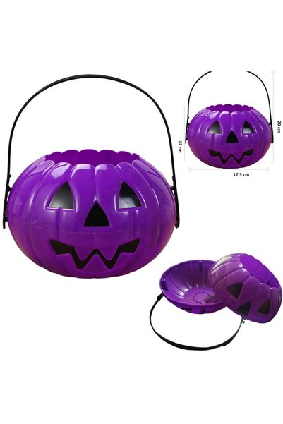 partidolu Halloween Mor Renk Balkabağı Eklemeli Plastik Şeker Kovası 12x17,5 ...