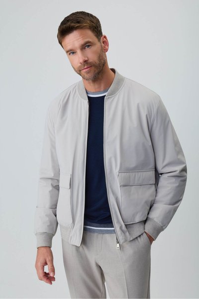Morven Men's Stone Polyamide Zippered Bomber Coat