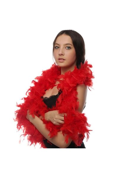partidolu Kırmızı Renk 6 cm Kalın Otriş Boa Tüy 2 Metre hawai retro