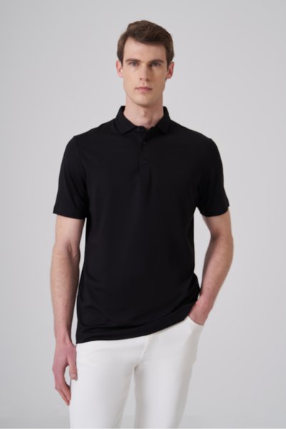 Morven Tricou negru Trend pentru bărbați, cu guler polo, din raion, cu croial...