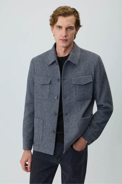 Morven Men's Gray Trendy Wool Safari Model Dynamic Fit Shirt Jacket