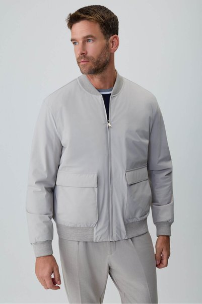 Morven Men's Stone Polyamide Zippered Bomber Coat