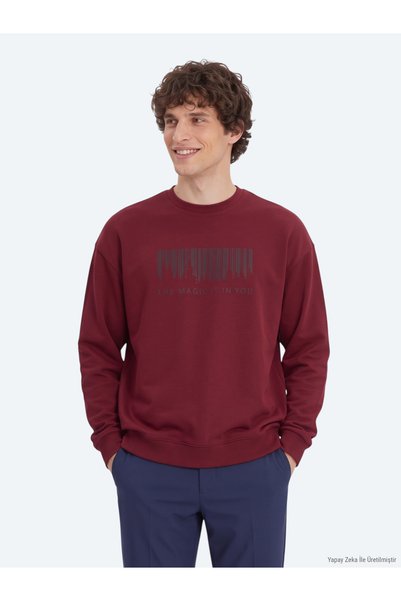 Kip Kırmızı Bisiklet Yaka Baskılı Sweatshirt
