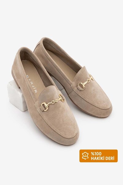 Marjin Pantofi casual tip loafer cu lanț pentru femei, din piele naturală, ta...