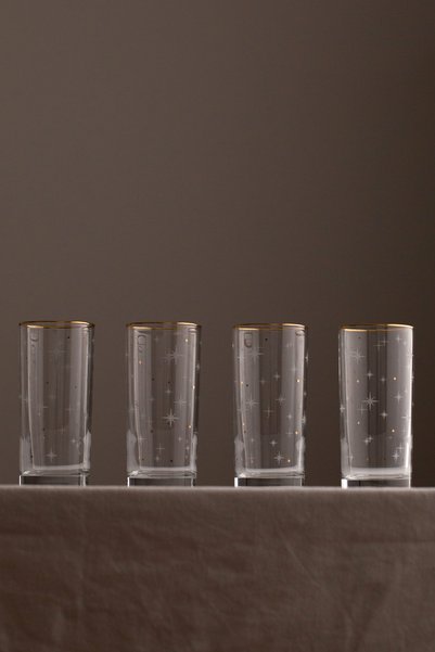 Rakle Star Gold Gilded 4-Piece Soft Drink Glass Set 380 Cc