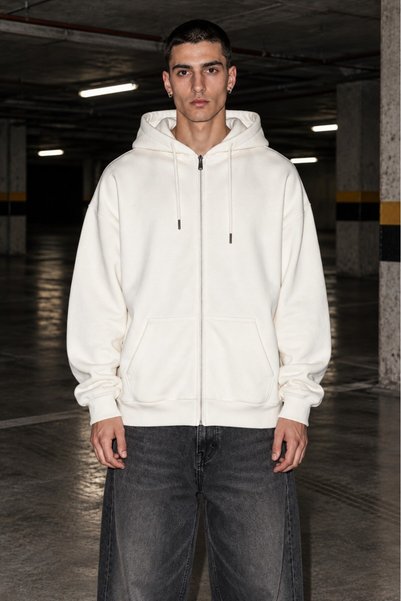 Twobucks Hanorac pentru bărbați Ecru Basic Oversize