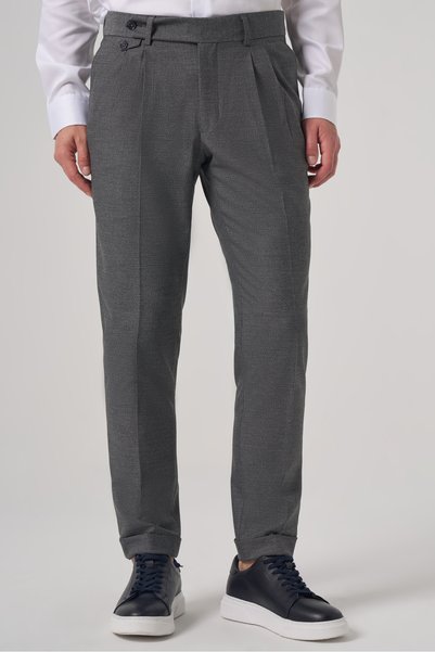 Morven Erkek Füme Poliviskon Trend Desenli Slim Fit Çift Pile Pantolon
