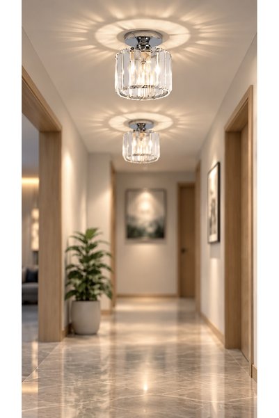 İstanbul Avize Plafonyer Tavan Gümüş Tekli Kristal Taşlı Avize