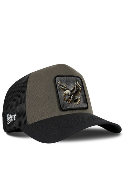BlackBörk V1 Trucker Kartal -6Bs Unisex Black-Khaki Hat with Code Logo (Cap)