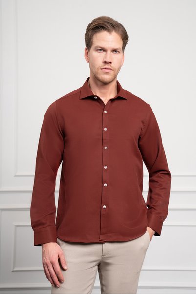 Morven Erkek Bordo Trend İtalyan Yaka  Slim Fit Dar Kesim Gömlek