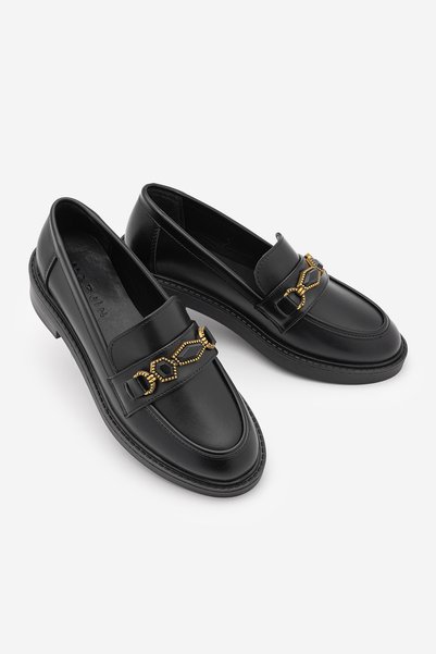 Marjin Women's Loafer Moccasin Buckle Stoned Classic Casual Shoes Egano Black