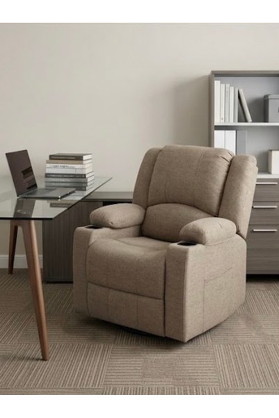 IN HOME STORE كرسي استرخاء متحرك مريح قماش بيج