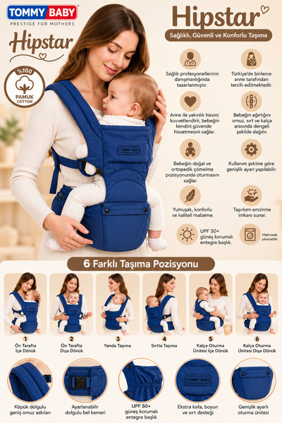 Tommybaby Vauva Hipstar 6 In 1 Oturaklı Tam Anatomik Lüx Kanguru Lacivert