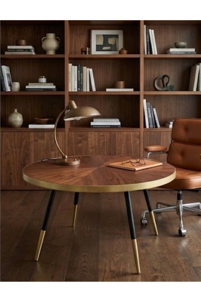 IN HOME STORE طاولة قهوة دائرية بتصميم عصري وخشب بني