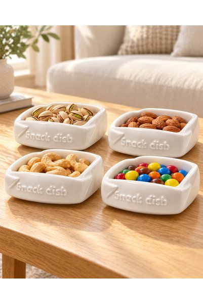 ARVALE PARROT Porselen 4 Adet Beyaz Kare Mini Sosluk – Reçellik ve Kahvaltılı...