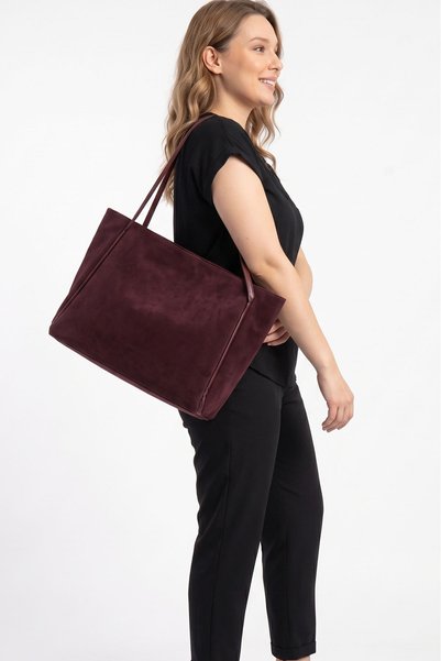 Luvenis Women's Suede Tote Bag with Zippered Inner Pocket, Large Casual Shoulder Bag 42X26 cm