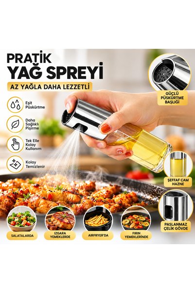 Amentes Pratik Sprey Cam Şişe Zeytinyağı Sirke Yağ Püskürtücü Yağdanlık 100 ml