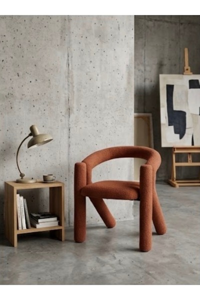 IN HOME STORE كرسي جانبي بتصميم عصري وقماش منسوج برتقالي