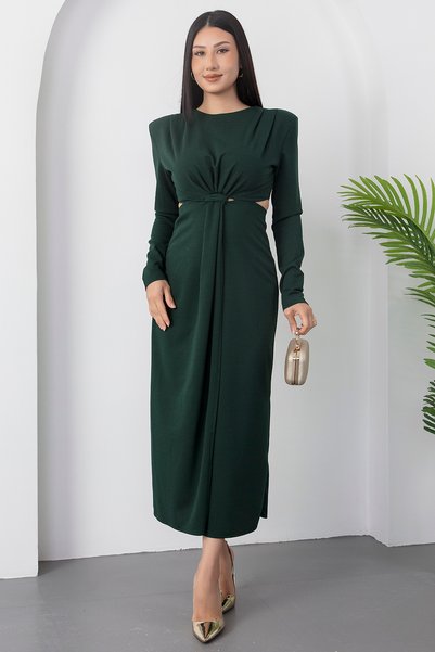 PULLIMM Bisiklet Yaka Yan Bel Dekolteli Elbise NY4493