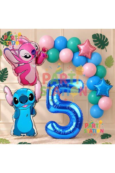 Parti Station Lilo Stitch Balloon and Angel Balloon 1St Birthday Party Set Na...