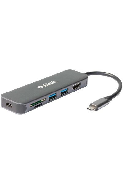 D-Link DUB-2327 Hub USB, USB Tip C, cablu de 10 cm, metalic, Argintiu
