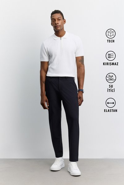 Avva Men's Navy Blue Classic Waist Wrinkle-Free Technical Fabric Relaxed Fit ...