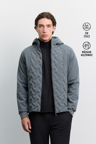 Avva Erkek Gri Kapüşonlu Yaka Rüzgar Geçirmez Su İtici Comfort Fit Mont A62Y6191