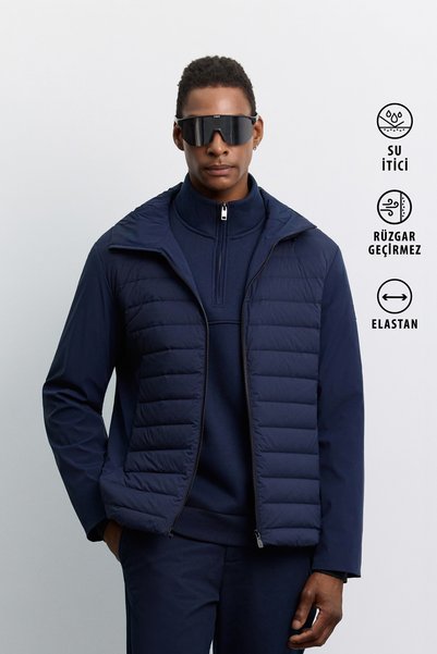 Avva Men's Navy Blue Duck down Hooded Collar Water Repellent Comfort Fit Coat...