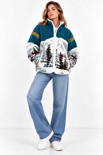 HKT HAK TEKSTİL Women's Zippered Patterned Plush Fleece
