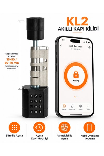 koresan KL2 Akıllı Kilit Parmak izi, Şifreli Akıllı Kapı Kilidi - Tuya Anroid...