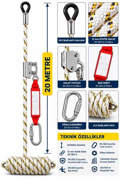 Exaisg Mobil Yaşam Hattı 20 Metre Dikey